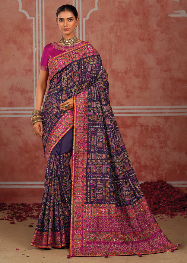 Patrician Purple Embroidered Designer Saree