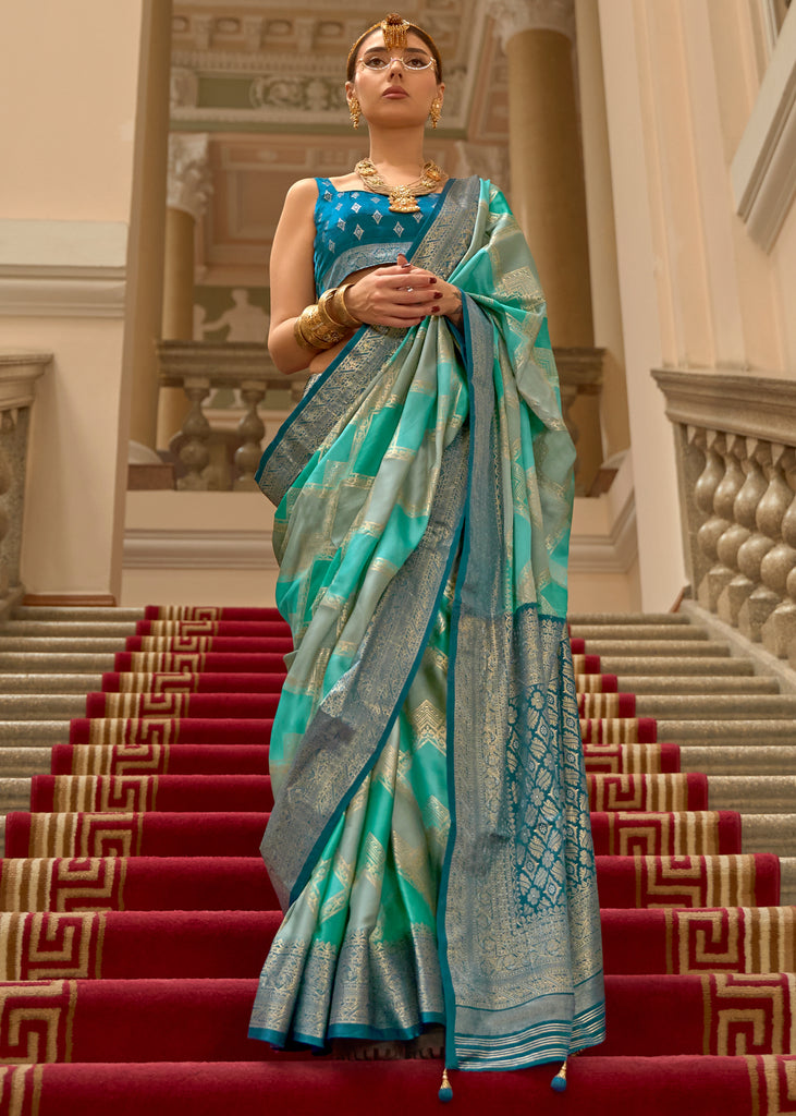 Tropical Green Printed Satin Silk Saree