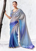 Shades Of Blue Designer Organza Silk Saree With Printed Blouse