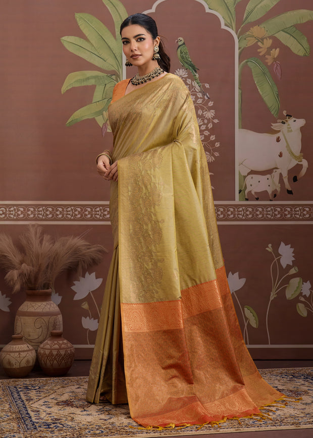 Vanilla Cream Woven Tussar Silk Saree