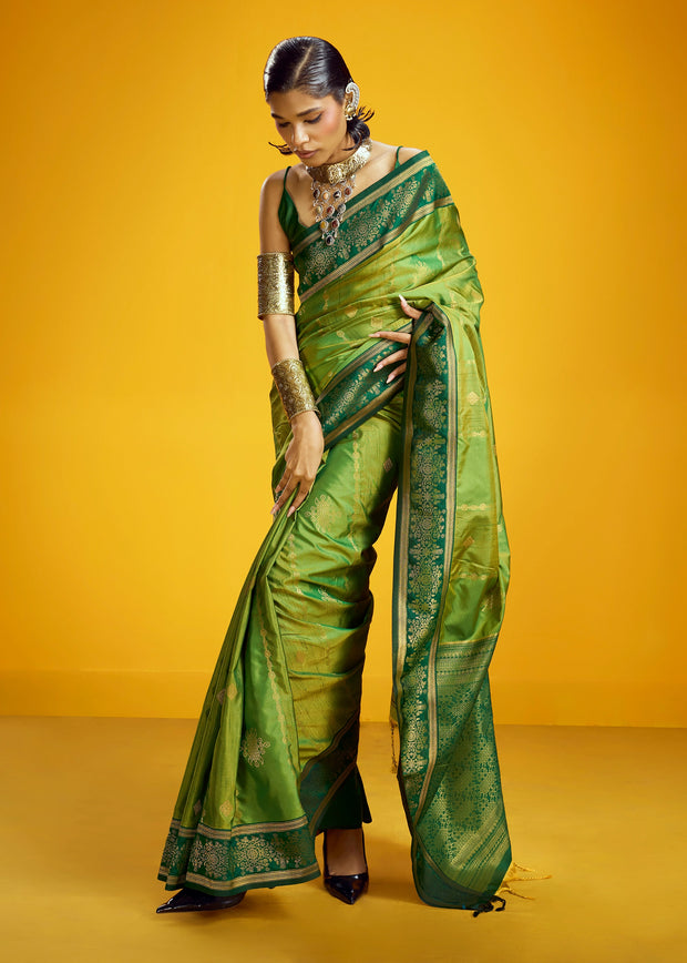 Pista Green Woven Banarasi Silk Saree