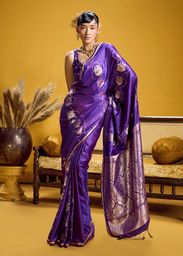 Prism Purple Banarasi Satin Silk Saree