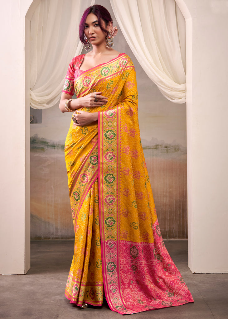 Marigold Yellow Woven Patola Silk Saree