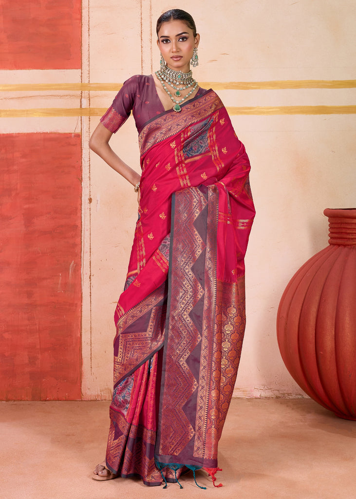 Raspberry Pink Dual Tone Bronze Zari Woven Banarasi Silk Saree