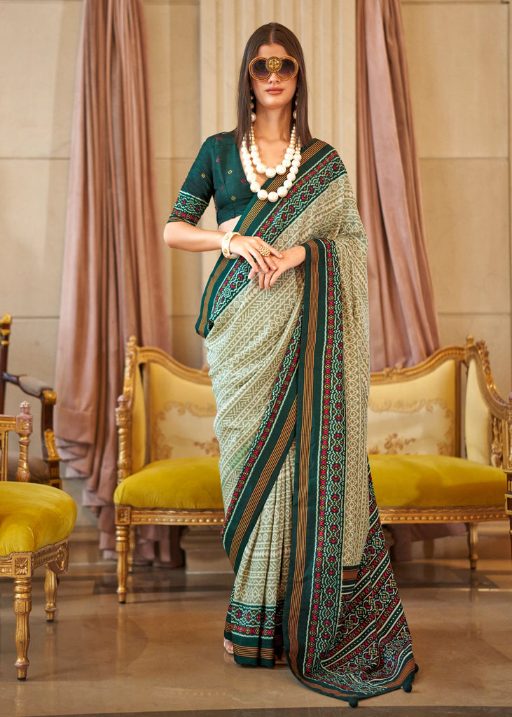 Leaf Green Printed Soft Silk Saree