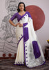 Purple And White Printed Satin Silk Saree