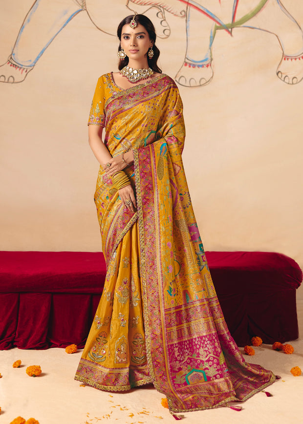 Mustard Yellow Designer Embroidered Saree