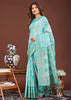 Sea Blue Woven Cotton Linen Silk Saree