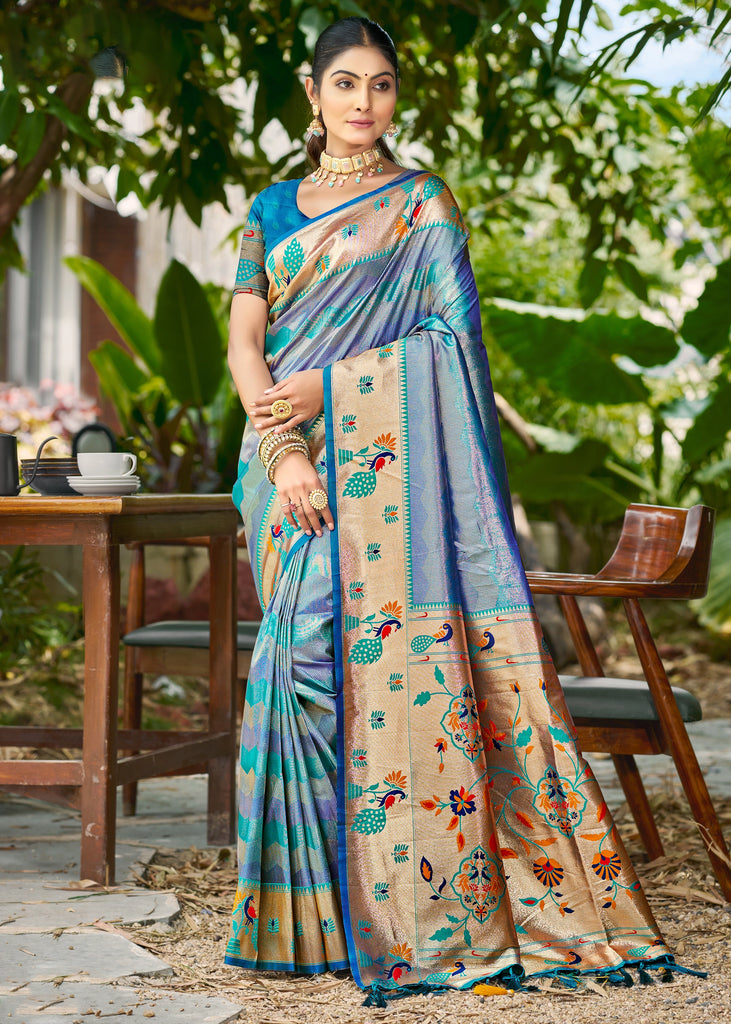 Sky Blue Woven Paithani Silk Saree