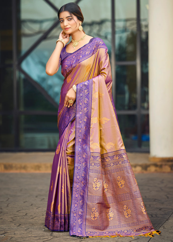 Gold Purple Dual Tone Woven Banarasi Silk Saree