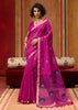 Rani Pink Woven Cotton Organza Saree
