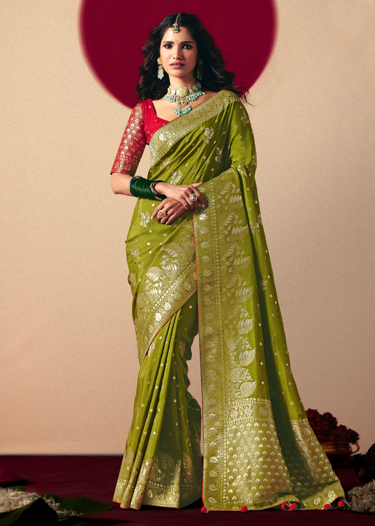 Henna Green Woven Banarasi Silk Saree