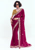 Beet Red Designer Embroidered Tissue Saree