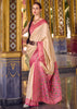Cream Beige Woven Banarasi Silk Saree