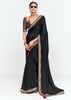 Jet Black Designer Embroidered Tissue Saree