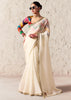 Snow White Designer Organza Tissue Silk Saree With Printed Blouse