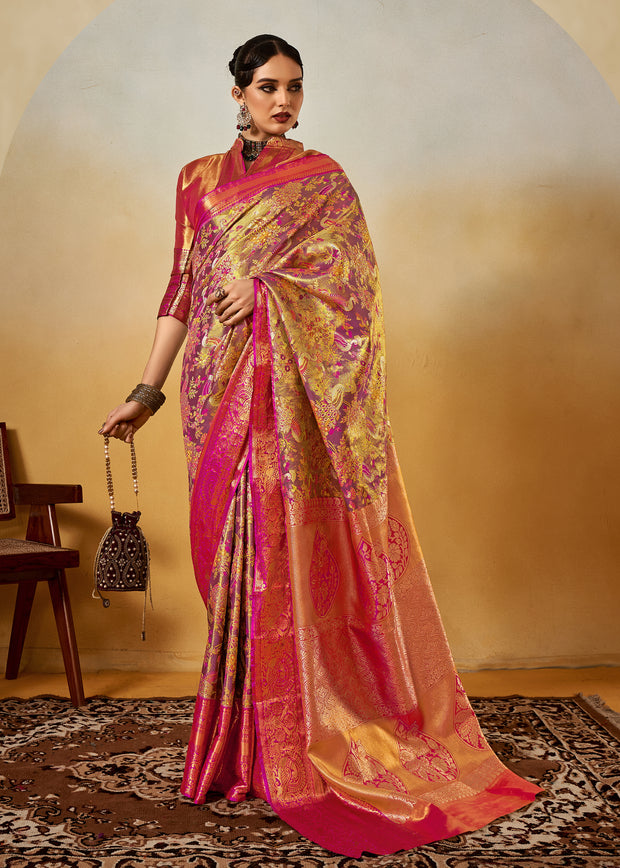 Mist purple dual tone Kanjivaram silk saree with brocade blouse and shifting woven colour
