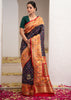 Inaya : Blue Ikat Patan Patola Banarasi Saree with Brocade Border