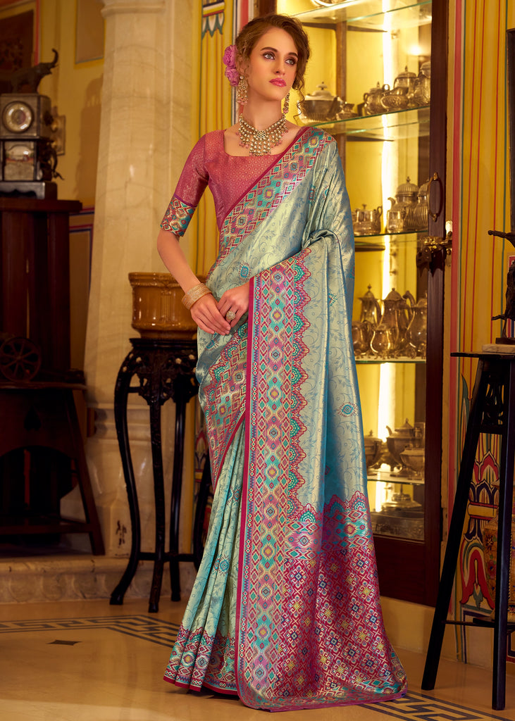 Angel Blue Woven Patola Tissue Silk Saree