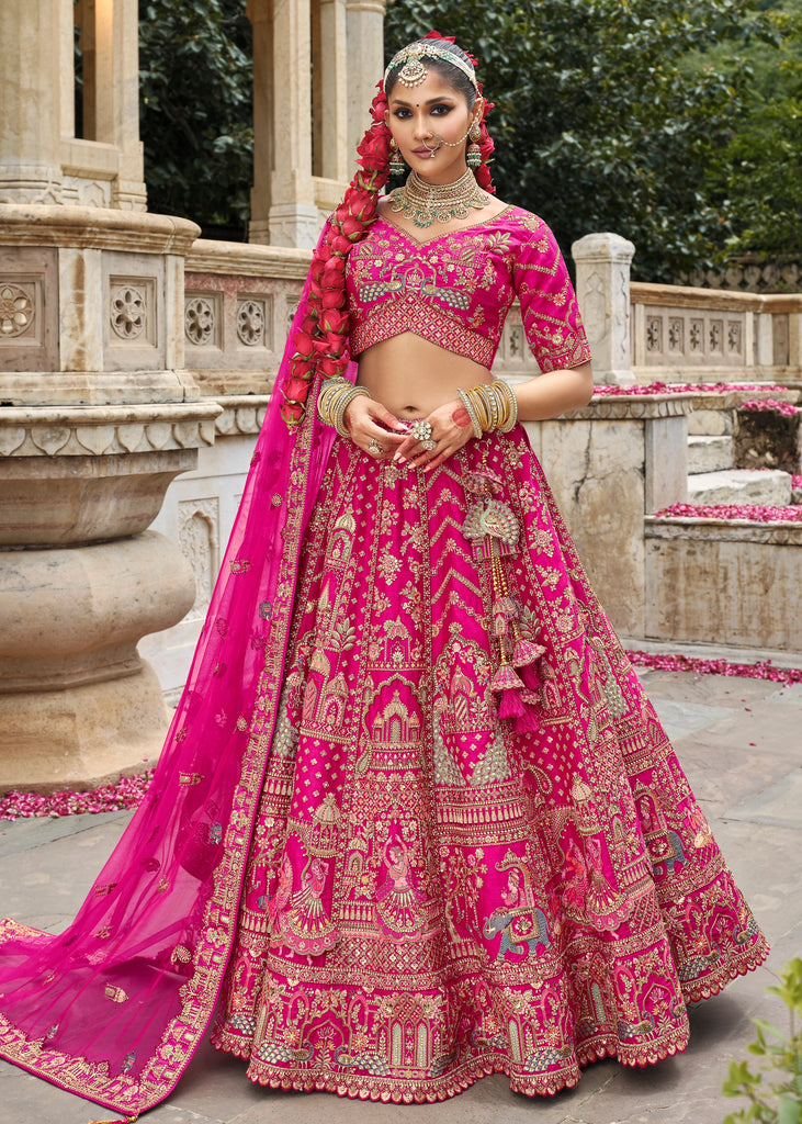 Bright Pink Heavy Embroidered Designer Lehenga
