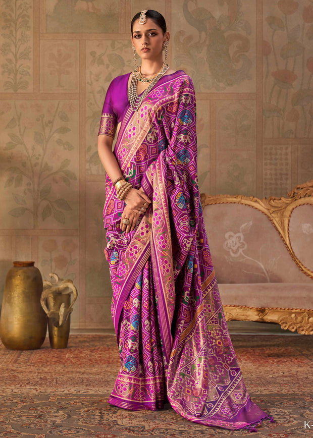 Dahlia Purple Printed Patola Silk Saree