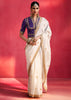 Off White Embroidered Soft Silk Saree With Contrast Blouse