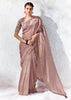 Mauve Designer Organza Silk Saree With Printed Blouse