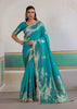 River Blue Woven Banarasi Satin Silk Saree