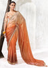 Rust Orange Designer Organza Silk Saree With Printed Blouse