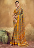 Golden Yellow Printed Satin Silk Saree