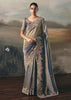 Golden Blue Tissue Embroidered Wedding Wear Saree