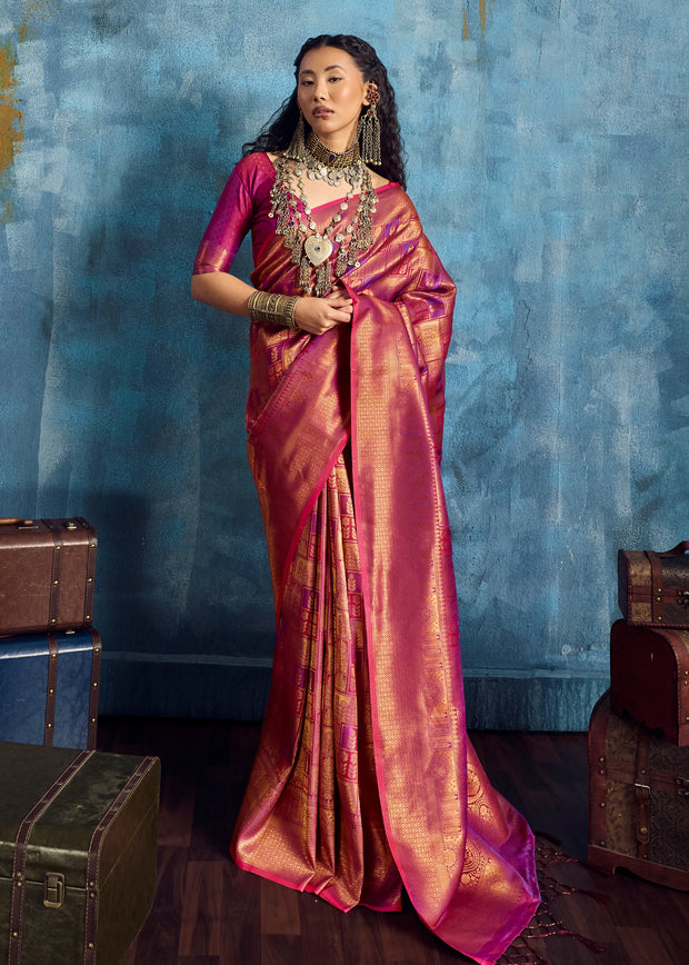 Fuchsia Purple Banarasi Silk Saree