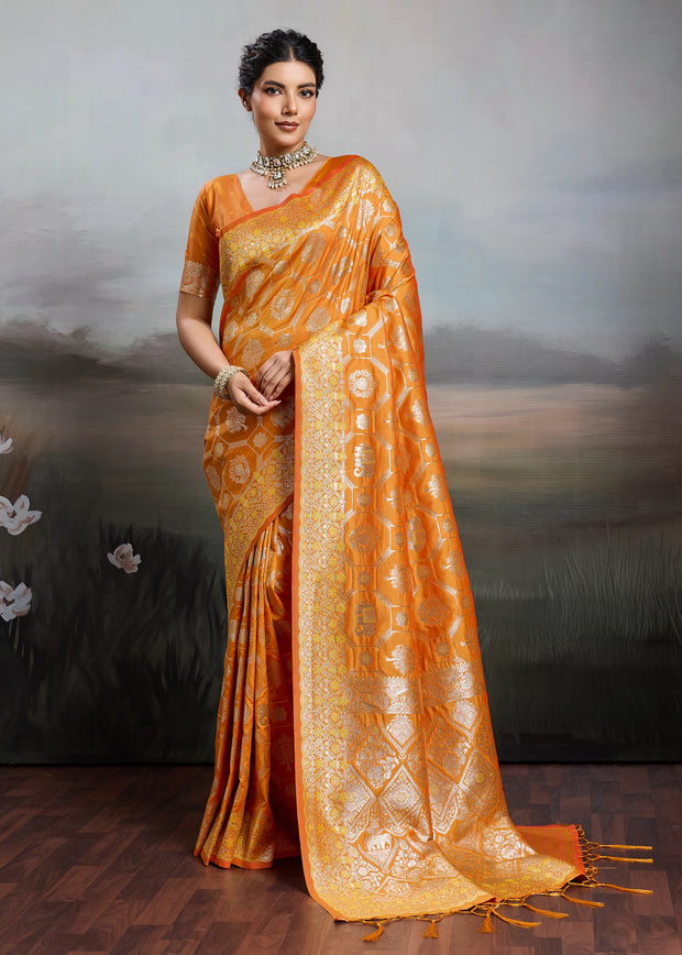 Jaffa Orange Woven Banarasi Silk Saree