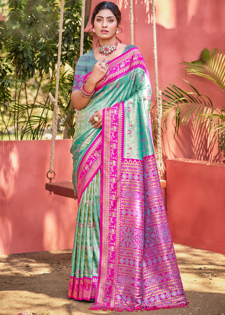 Turquoise Blue Woven Kanjivaram Silk Saree