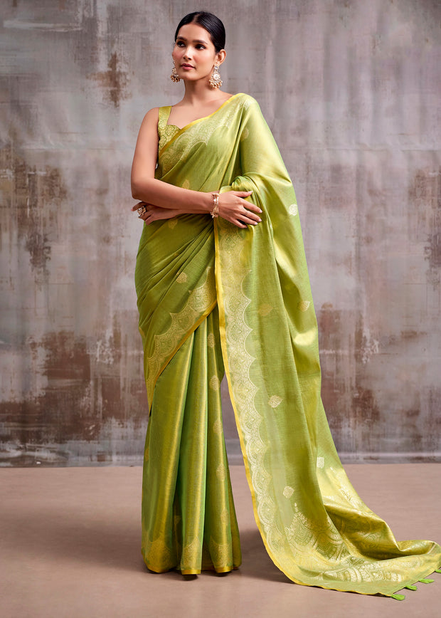 Pistachio Green Woven Tissue Silk Saree