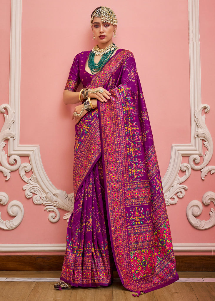 Plum Purple Woven Kashmiri Jamewar Saree