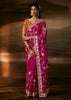 Berry Magenta Pink Embroidered Designer Organza Saree