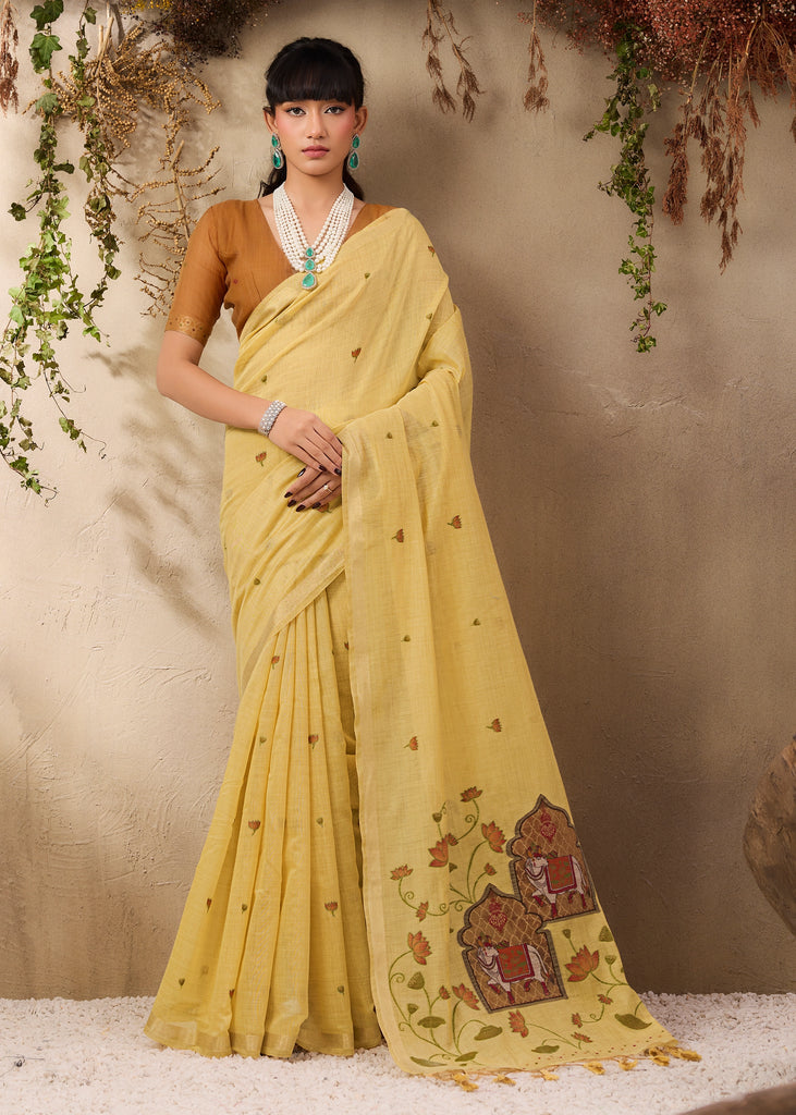 Mellow Yellow Woven Cotton Silk Saree