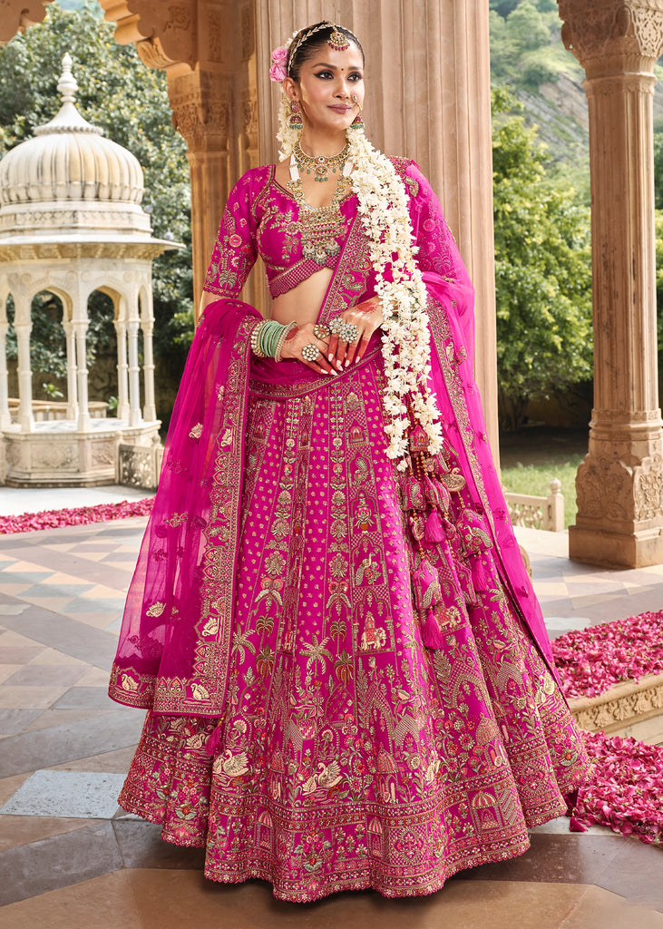Vibrant Pink Heavy Embroidered Designer Lehenga