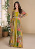 Antique Yellow Shrug Style Gown with Embroidered Work