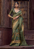 Olive Green Floral Printed Soft Silk Saree