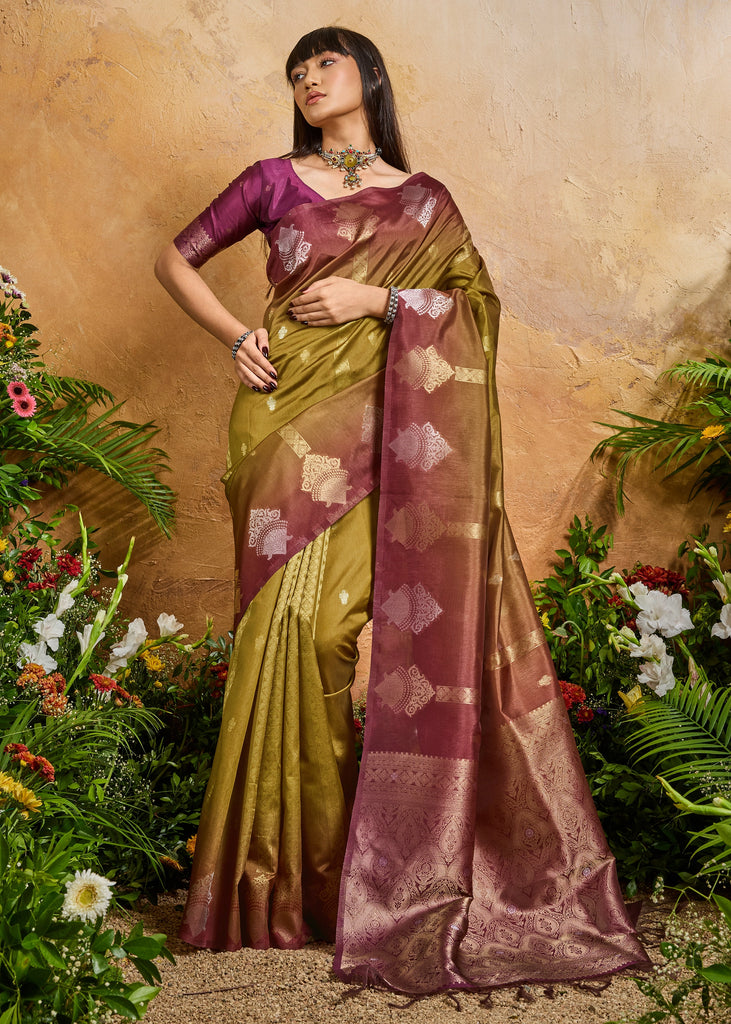 Mehndi Green Woven Banarasi Silk Saree