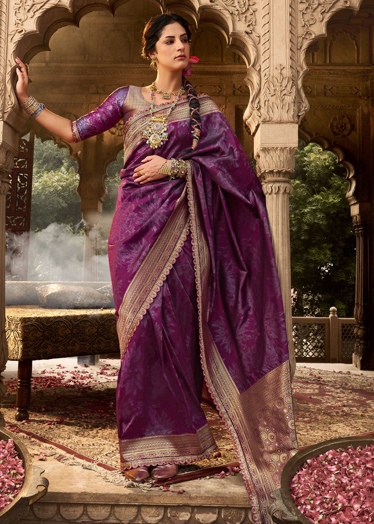 “Exclusive Offer” : Wine Purple Woven Banarasi Silk Saree