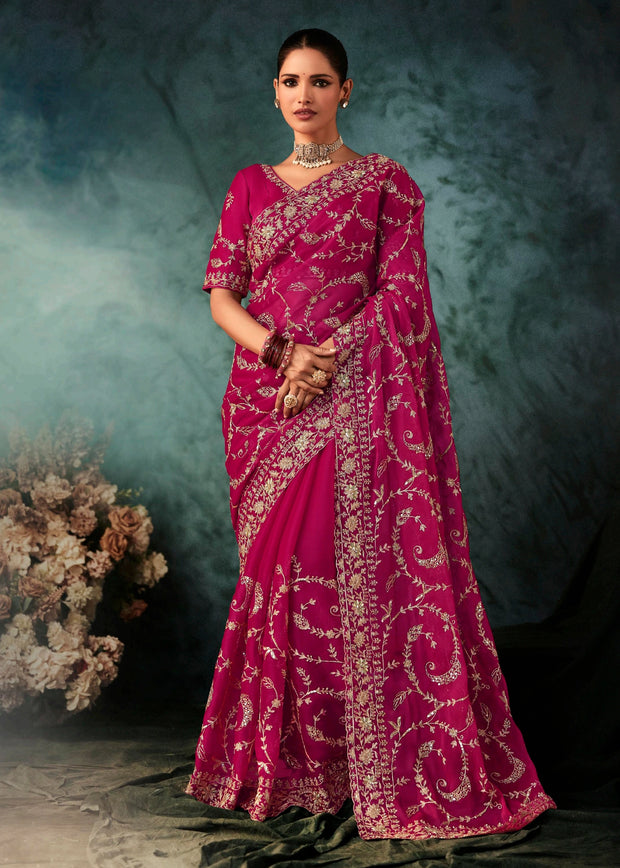 Queen Pink Embroidered Designer Saree