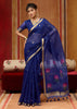Navy Blue Woven Cotton Organza Saree
