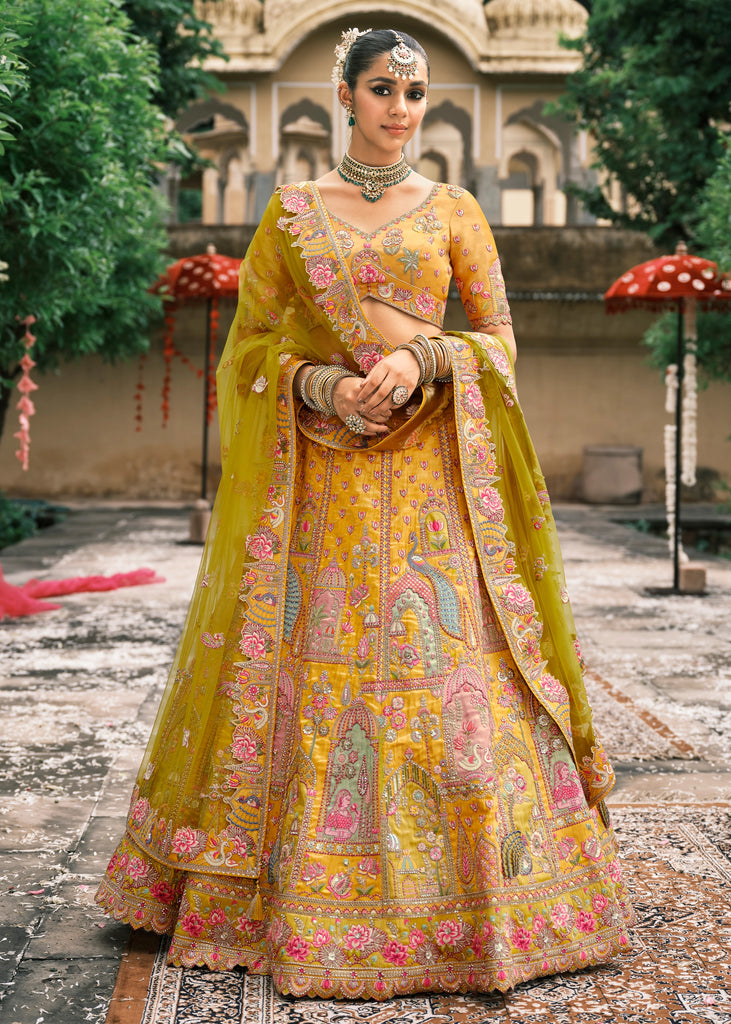 Yellow Heavy Embroidered Designer Lehenga