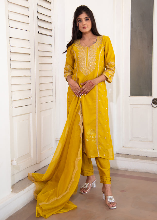 Golden Yellow Embroidered Suit Set (10702881325249)