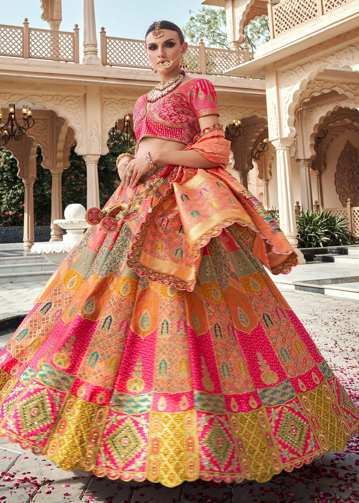 Multicolor Banarasi Silk Embroidered Lehenga