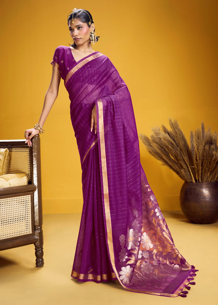 Dahlia Purple Woven Cotton Silk Saree