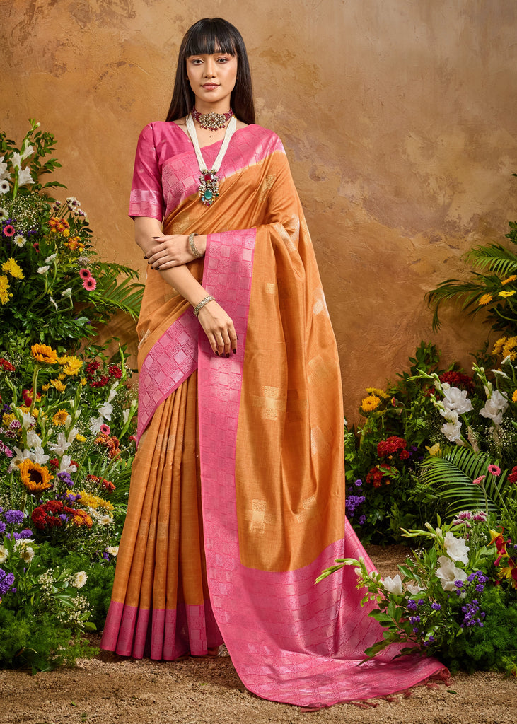 Russet Orange Woven Cotton Silk Saree